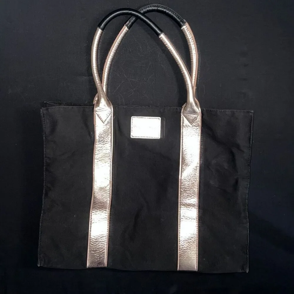 Victoria's Secret Black Canvas Sequin Accent Tote Bag Flight Travel Handbag